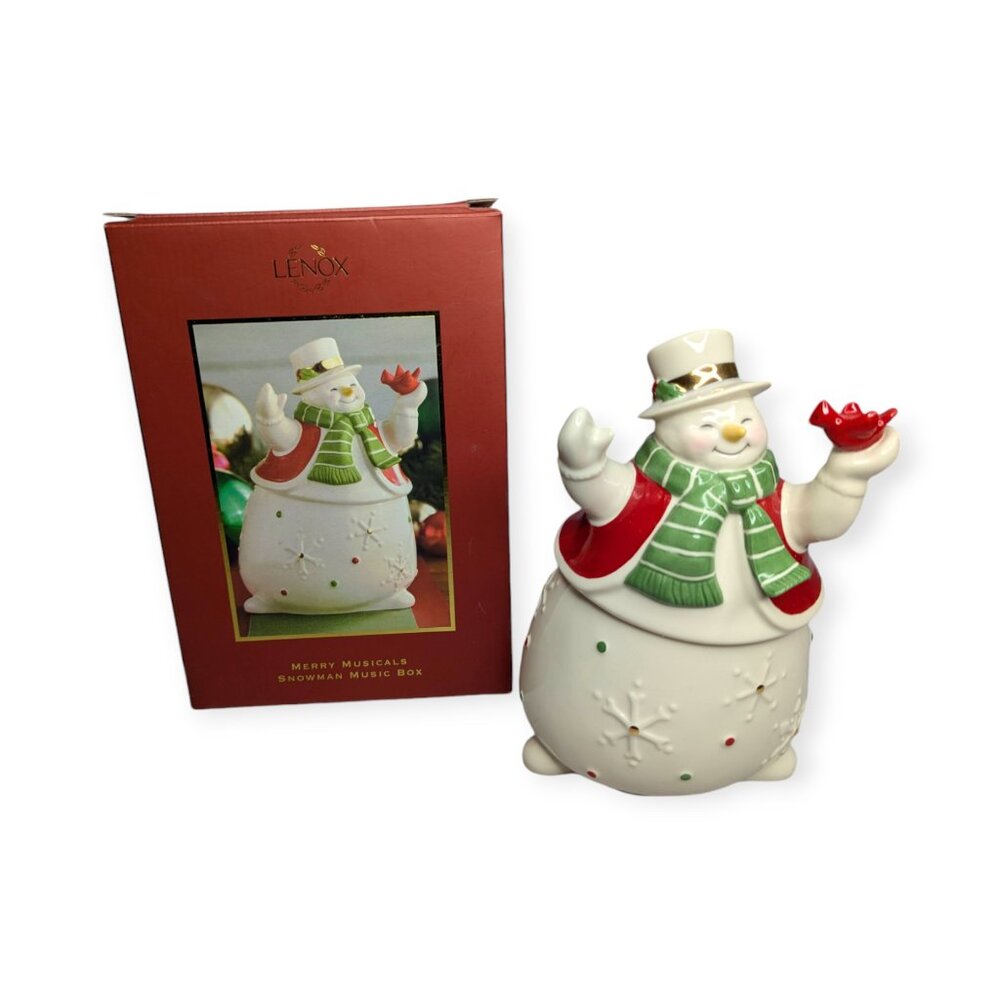 Lenox Merry Musical Snowman Music Box Trinket Porcelain Plays Music